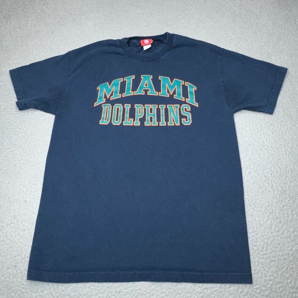 Miami Dolphins Shirt Men Large Blue Crew Y2K Faded Spell Out‎ Block NFL Football